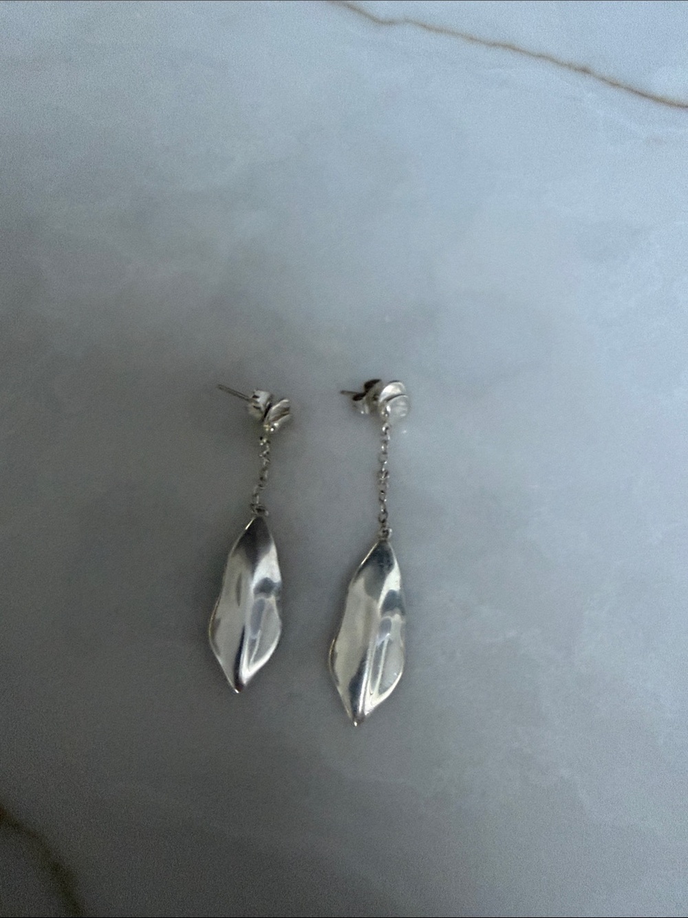 Sterling Silver Leaf Drop Earrings - Silver